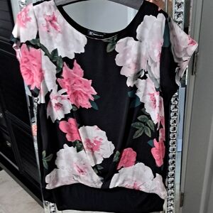 INC Floral Black and Pink Women's Top